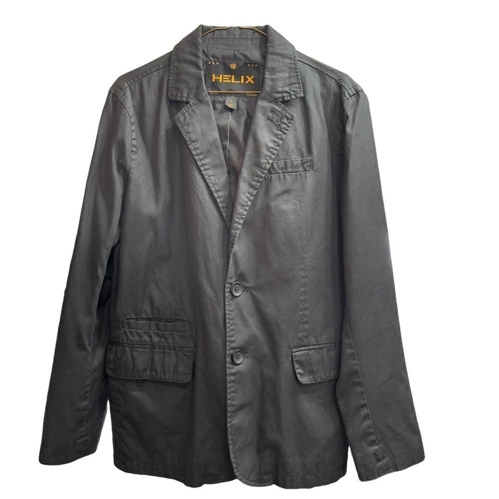 HELIX Charcoal Black Two Button 💯% Cotton Jacket SMALL